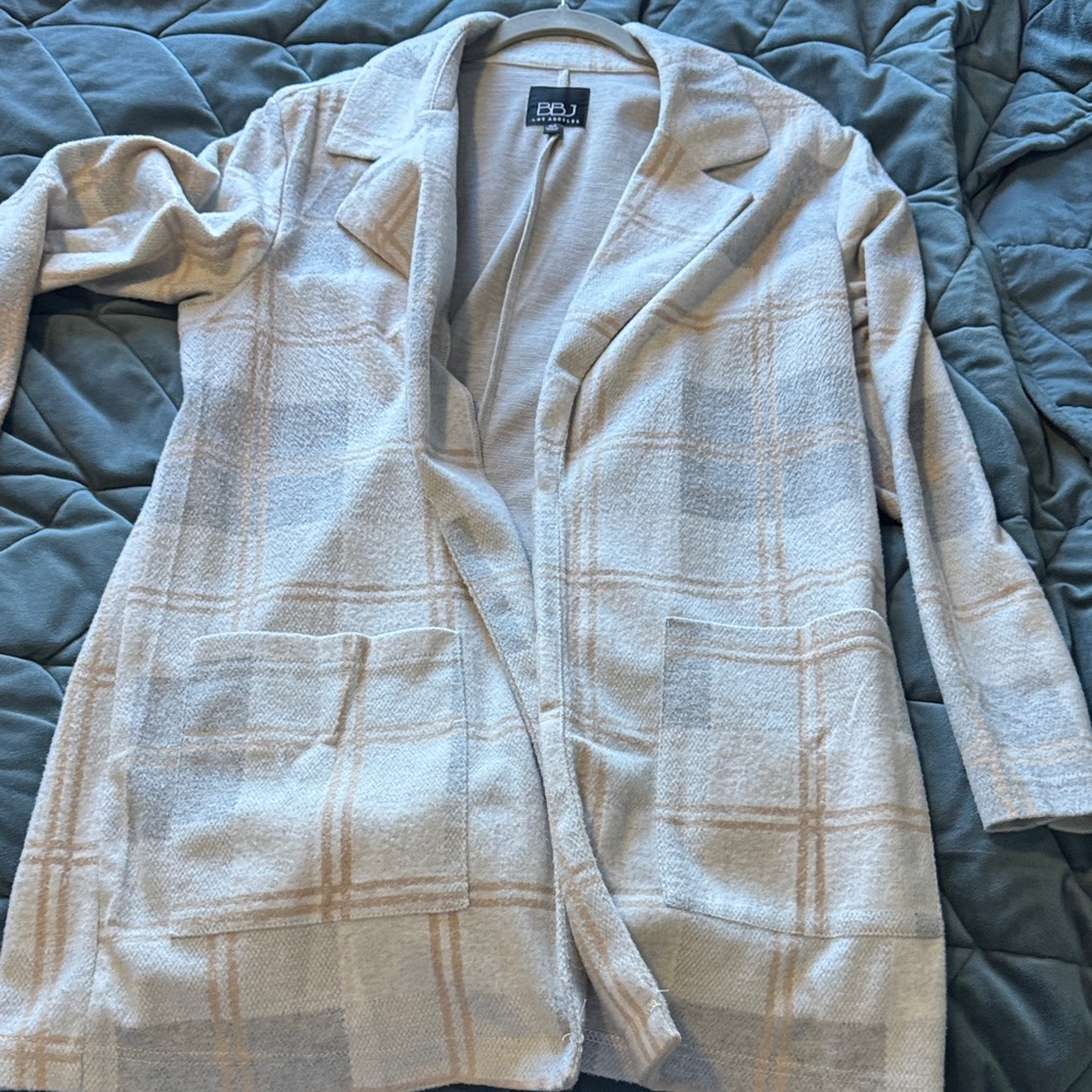 PDJ Women's Beige Plaid Cardigan